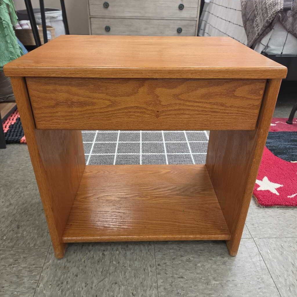 Mid-Century Single Drawer Oak Nightstand (2 Available)