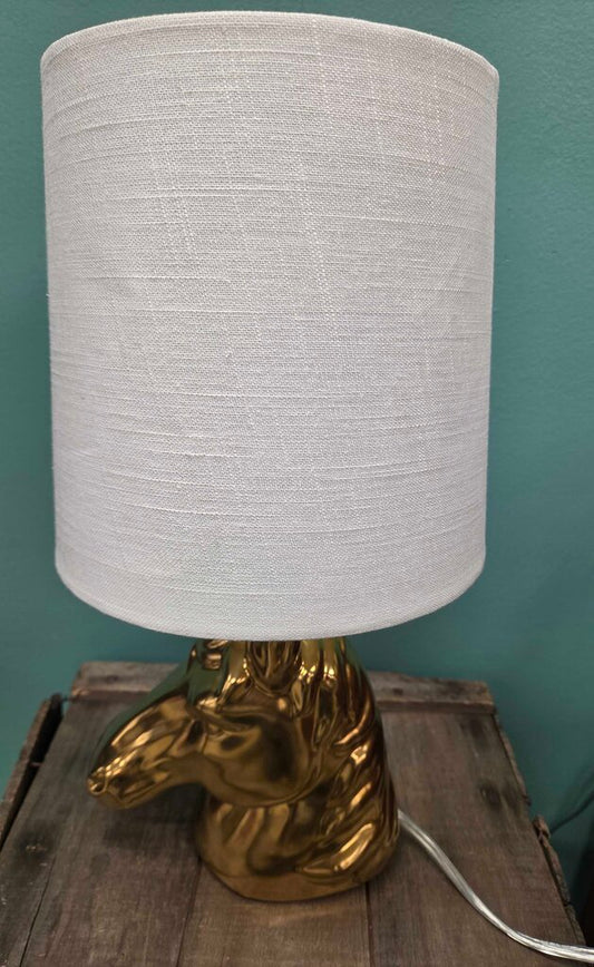 Gold Metal Unicorn Table Lamp with Linen Shade