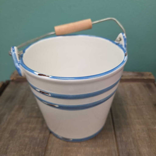 Ceramic Bucket with Wire and Wood Handle - 3 Available