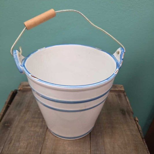 Ceramic Bucket with Wire and Wood Handle