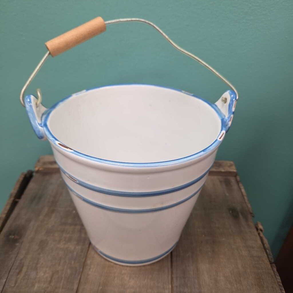 Ceramic Bucket with Wire and Wood Handle