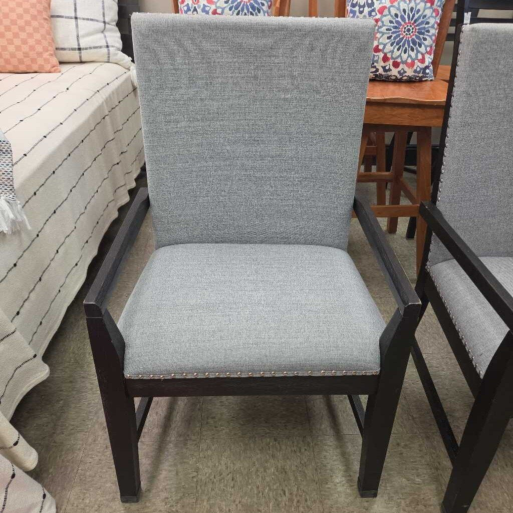 Donovan Upholstered Armed Dining Chair with Nail Head Trim (4 Available)