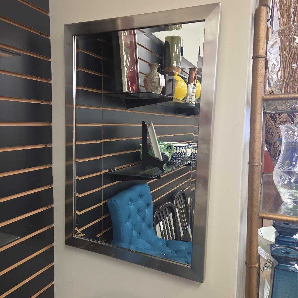 Rectangular Metal Framed Wall Mirror with Beveled Glass