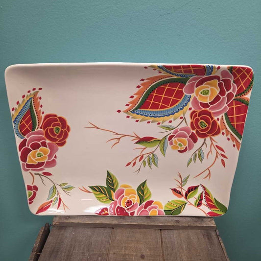 VIDA by Eva Mendes Ceramic Rose Pattern Serving Platter