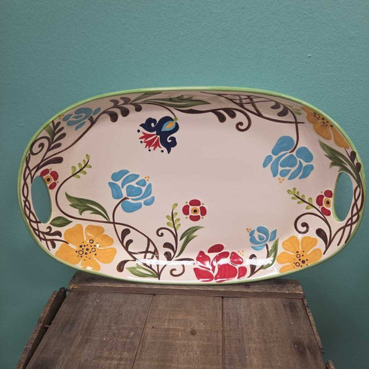 VIDA by Eva Mendes Ceramic Rose Pattern Serving Platter with Handles