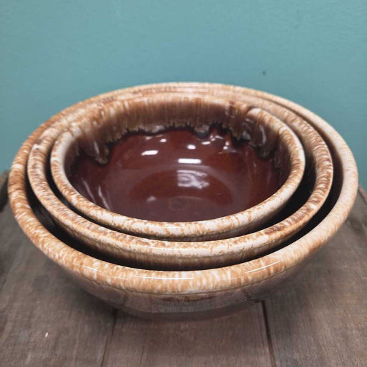 Hull Brown Drip Glaze Nesting Mixing Bowls - Set of 3
