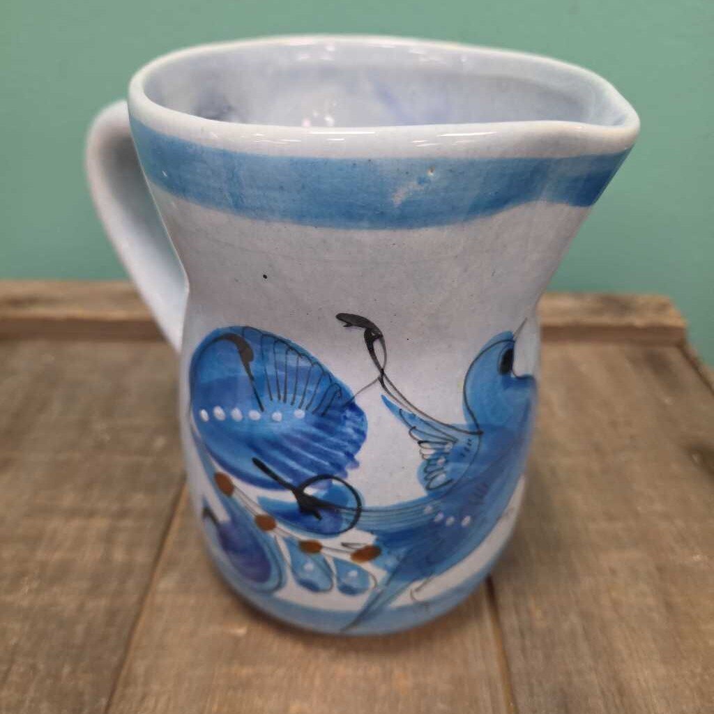 Hand Painted Pottery Pitcher with Bluebird Design