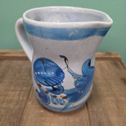 Hand Painted Pottery Pitcher with Bluebird Design