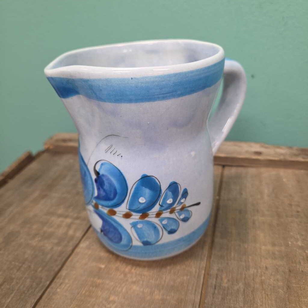 Hand Painted Pottery Pitcher with Bluebird Design