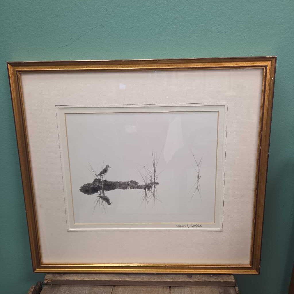 Sandpiper Reflection - Black & White Photo Print by Susan A. Sheehan