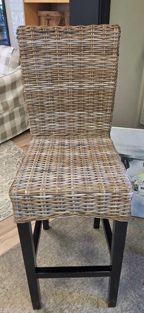 Pier 1 Imports Handwoven Rattan and Black Wood Counter Stool 30" (3 Available)