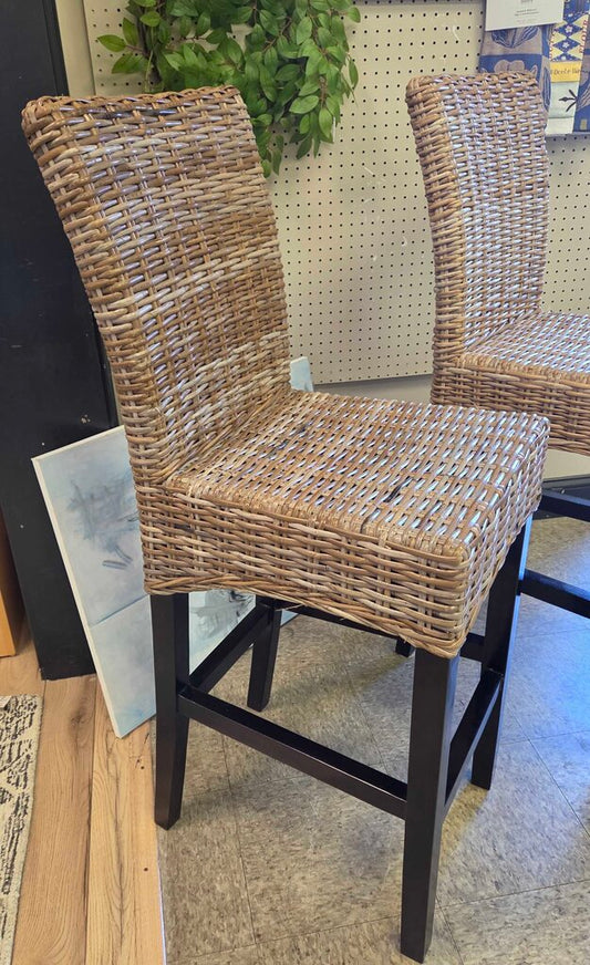 Pier 1 Imports Handwoven Rattan and Black Wood Counter Stool 30" (3 Available)