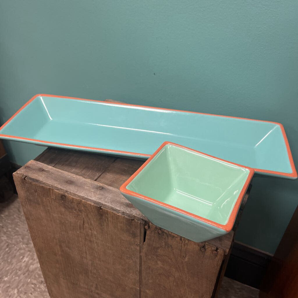Crate & Barrel Agave Aqua Serving Tray