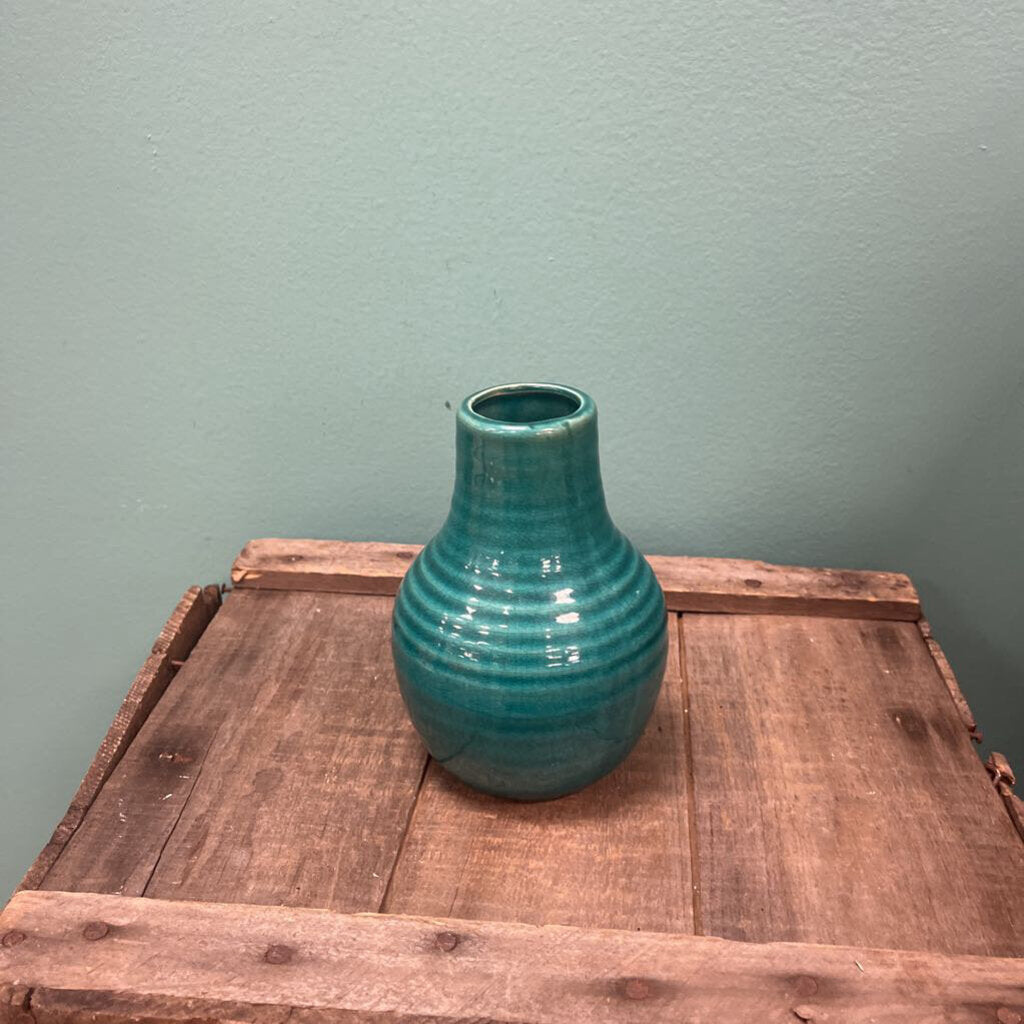 Crate & Barrel Ridged Glazed Ceramic Bud Vase