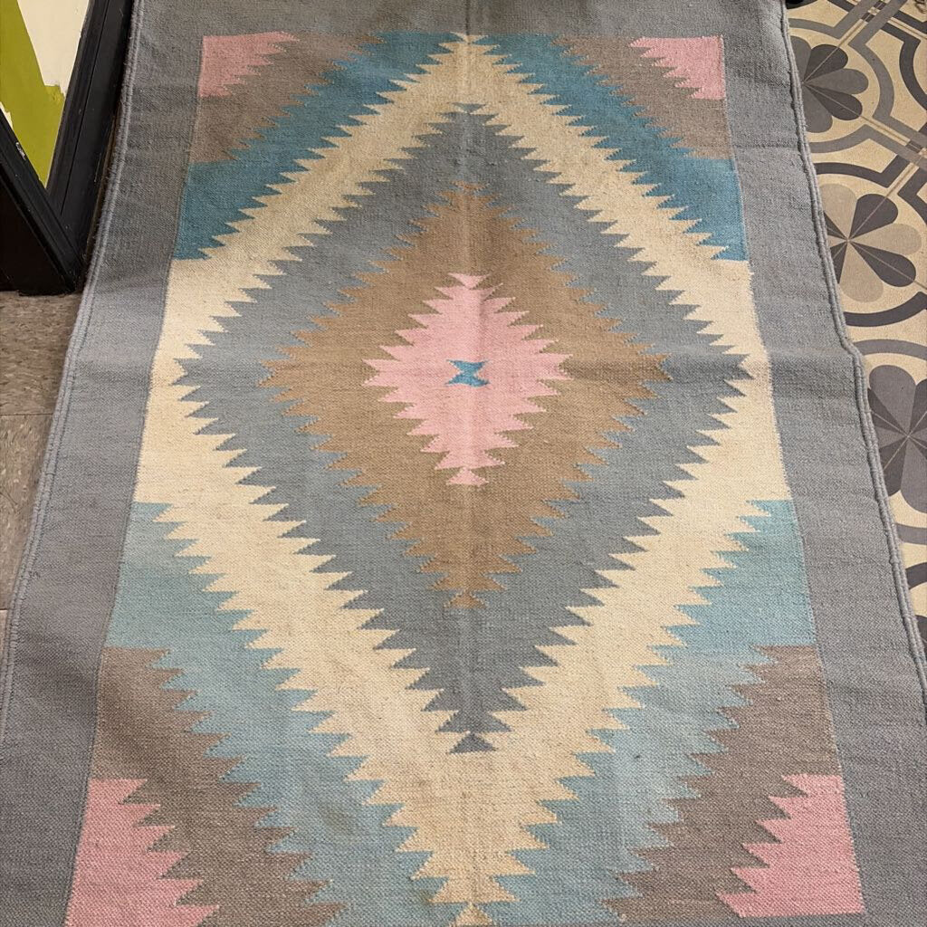 Turkish Kilim Multicolor Geometric Patterned Area Rug