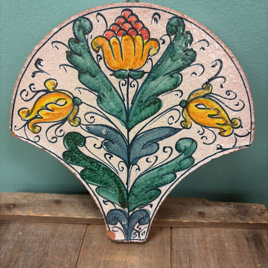 Italian Decorative Ceramic Wall Hanging with Floral Design