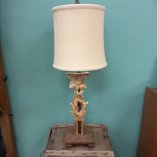 Vintage Metal Table Lamp with Fabric Shade