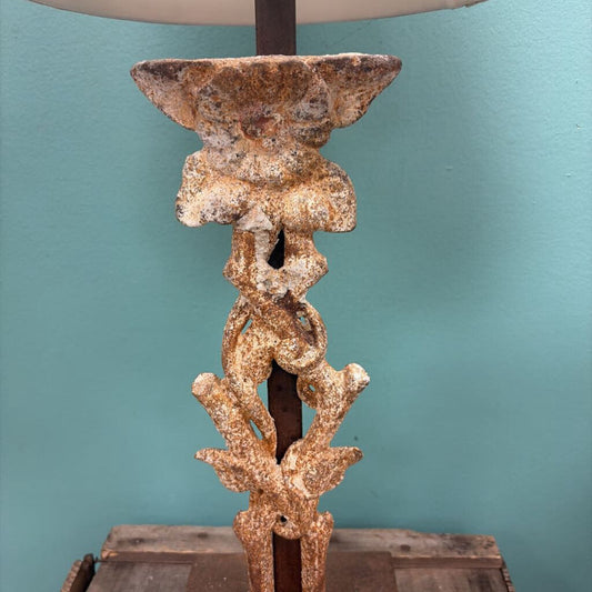 Vintage Metal Table Lamp with Fabric Shade