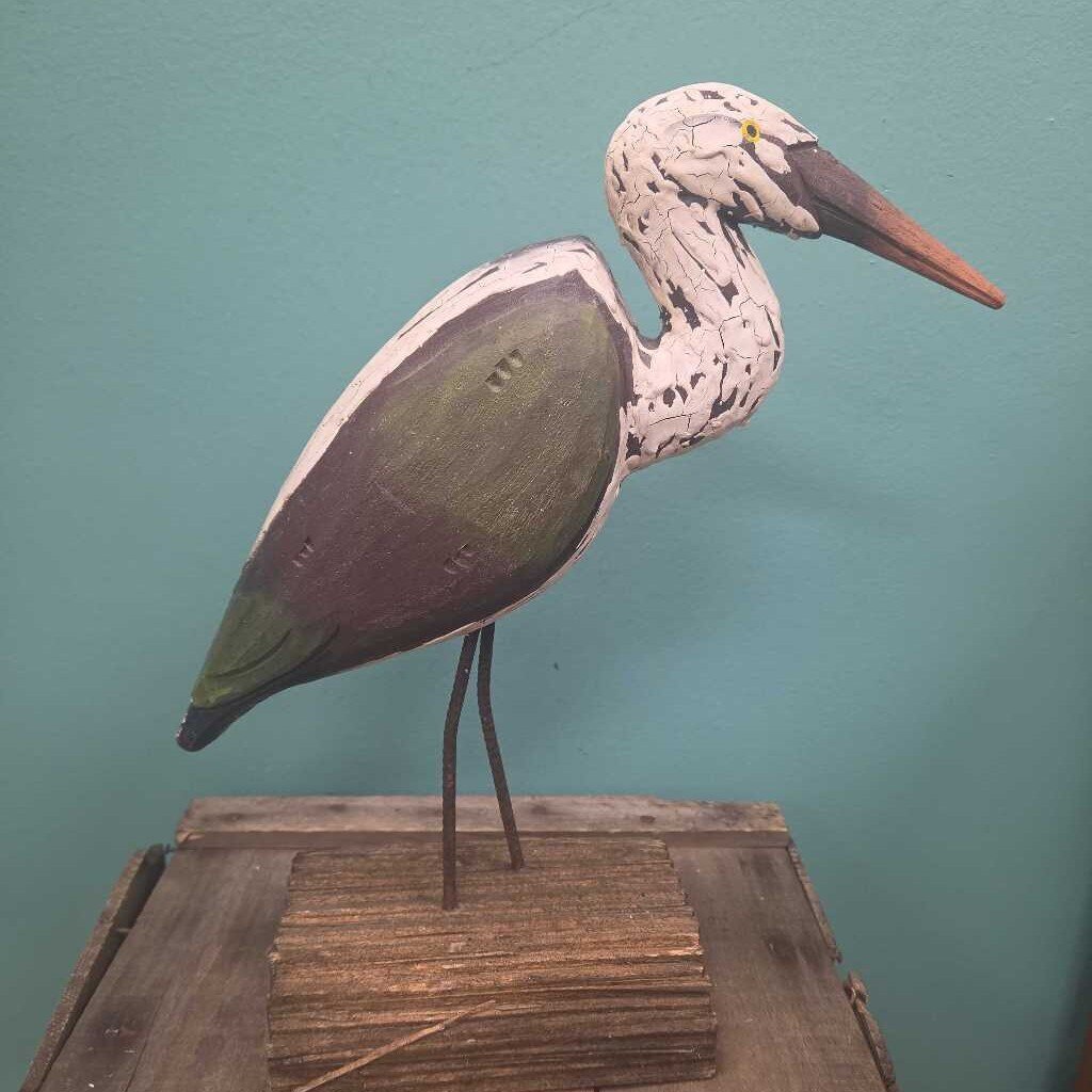 Hand Carved Wooden Shorebird on Base