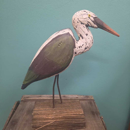 Hand Carved Wooden Shorebird on Base