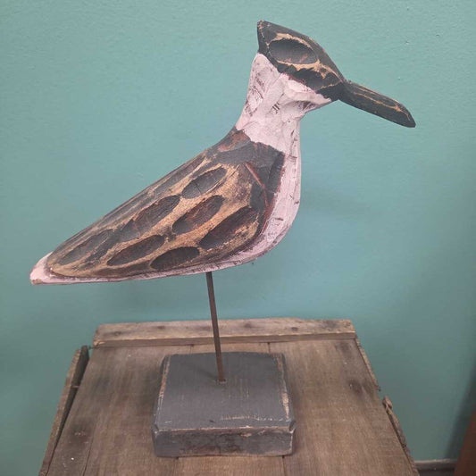 Hand Carved Wooden Shorebird on Base