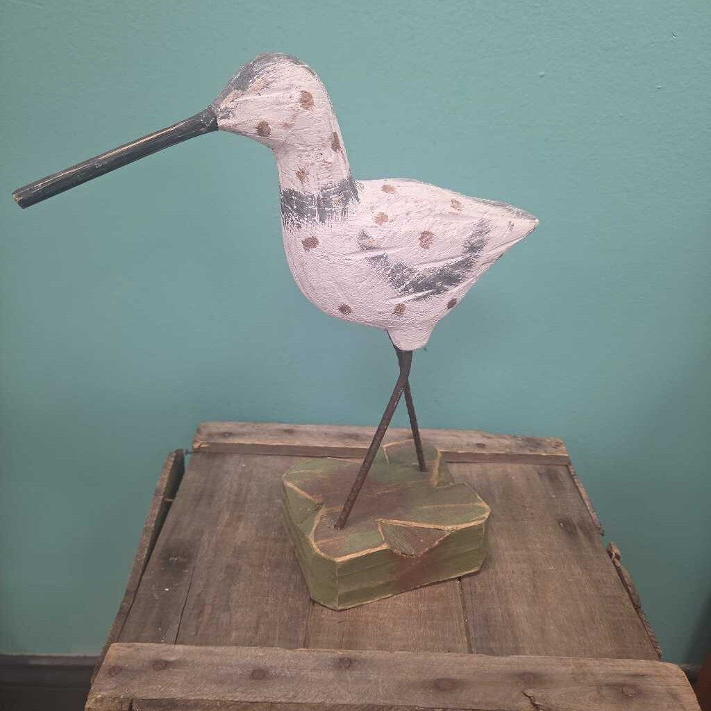 Hand Carved Wooden Shorebird on Base