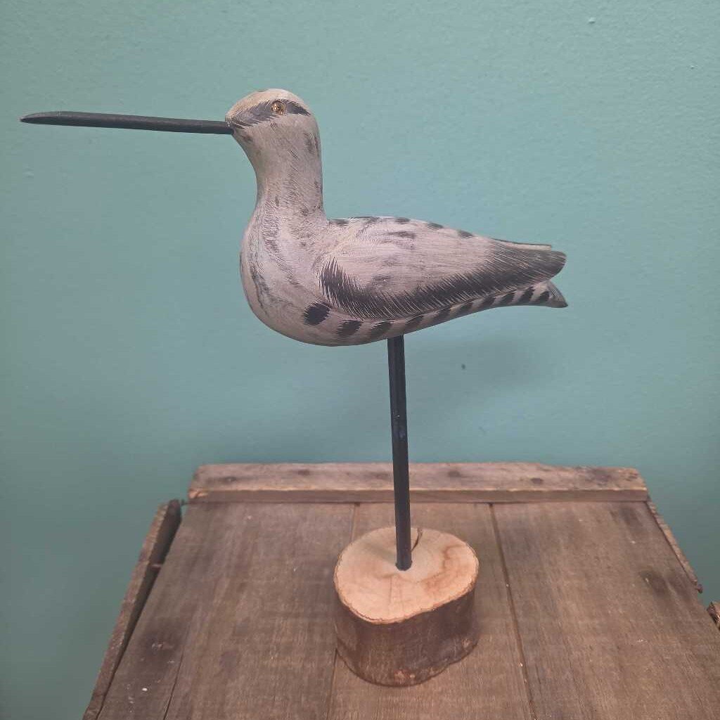 Hand Carved Wooden Shorebird on Base