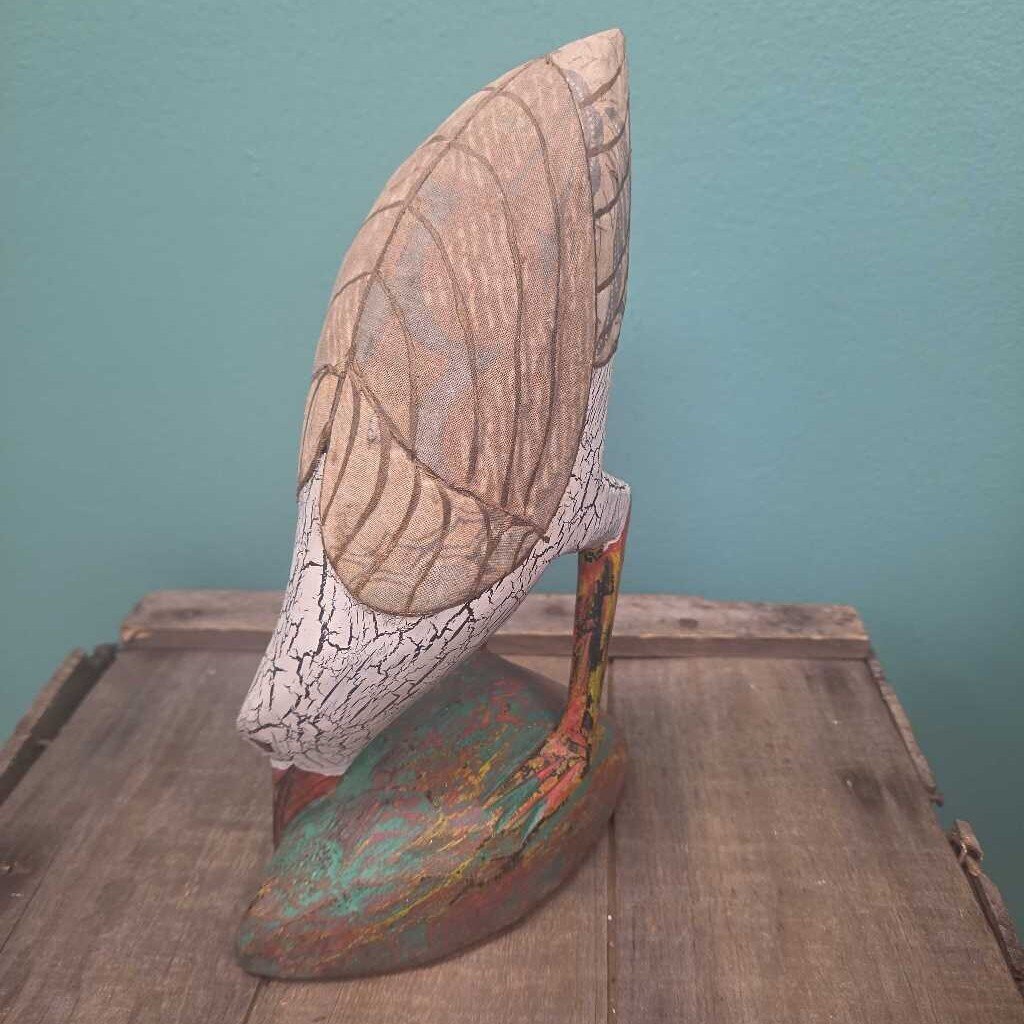 Hand Carved Wooden Sea Bird with Fabric Wings