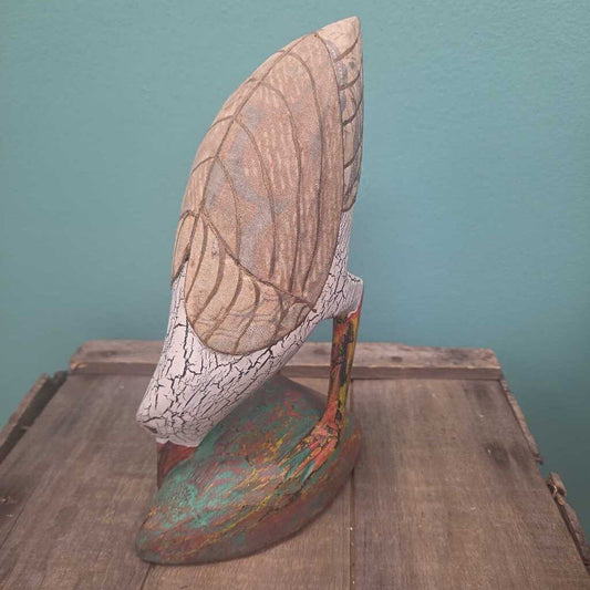 Hand Carved Wooden Sea Bird with Fabric Wings