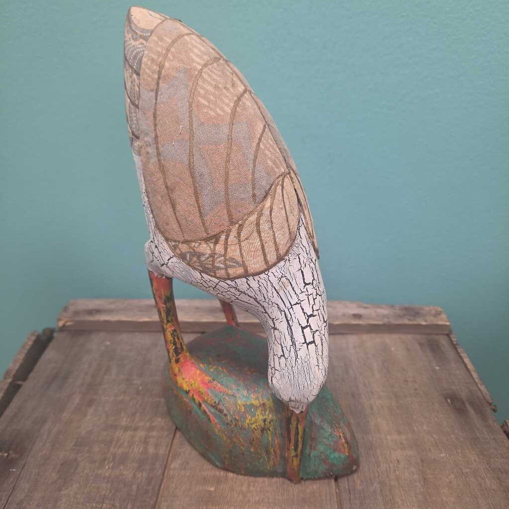 Hand Carved Wooden Sea Bird with Fabric Wings
