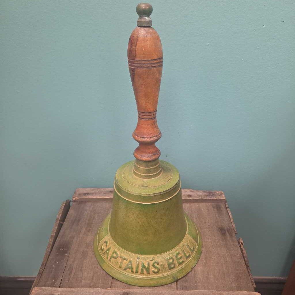 Green Brass 15" Captain's Bell with Wood Handle