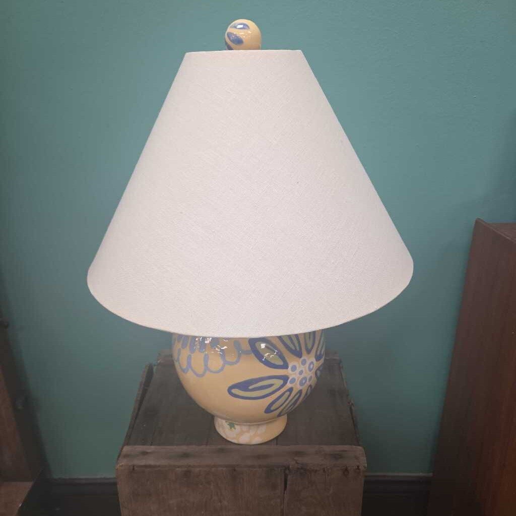 Hand Painted Ceramic Table Lamp with Fabric Shade