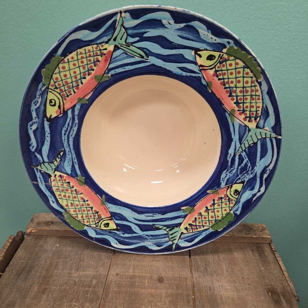 Hand Painted Ceramic Bowl with Fish Motif