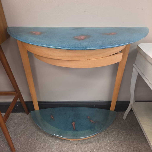 Seltz' Beech Entryway Console Table - Turquoise Art Glass w/Copper Infusions