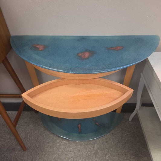 Seltz' Beech Entryway Console Table - Turquoise Art Glass w/Copper Infusions