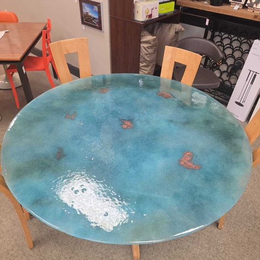 Setlz Antigua Beech Dining Table - Turquoise Glass w/Infused Copper Top (Includes 6 Chairs)