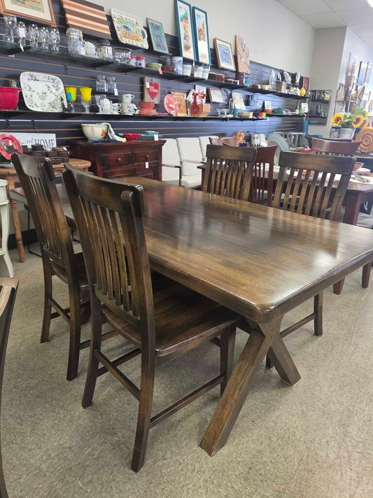 Pier 1 Imports Farmhouse Rubberwood Dining Table & 6 Chairs
