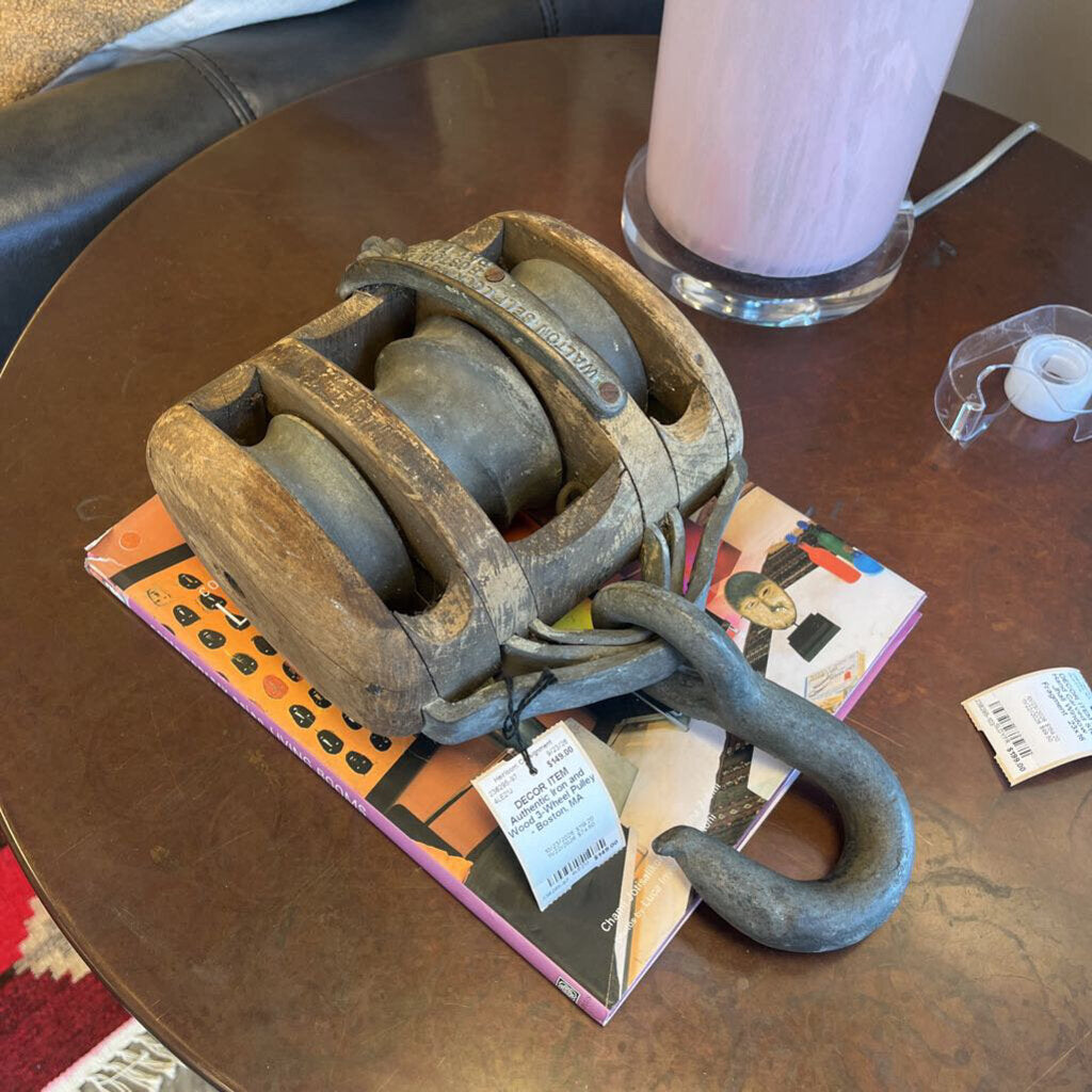 Authentic Iron and Wood 3-Wheel Pulley - Boston, MA
