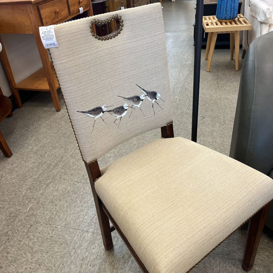 Theodore Alexander Upholstered Dining Chair with Nail Trim and Hand-Painted Sandpipers