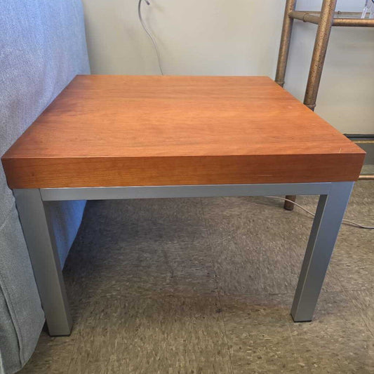 Mid-Century Teak End Table with Metal Frame