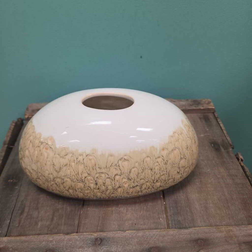 Earth Beige and Metallic Glazed Stoneware Oblong Vase