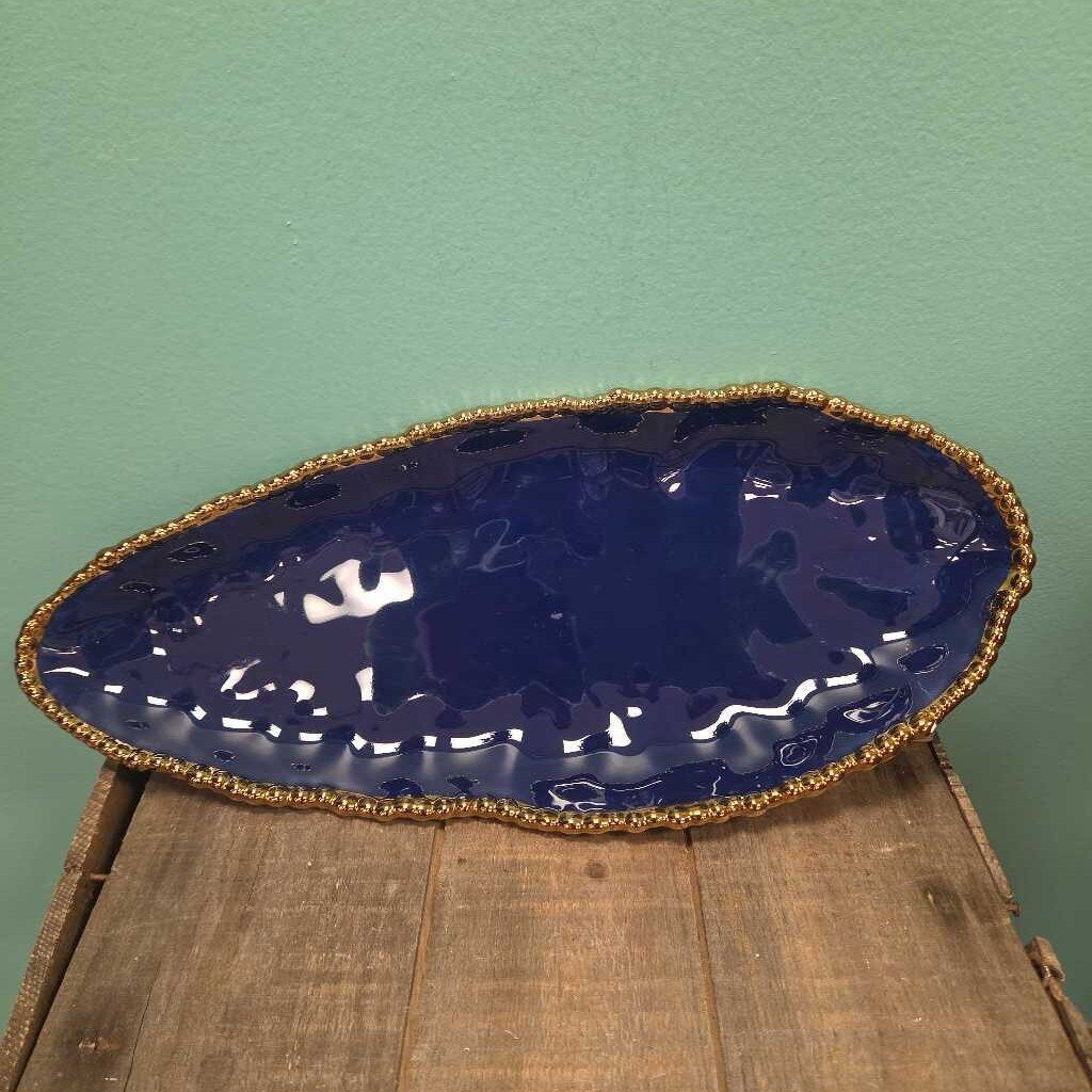 Blue Ceramic Decorative Tray with Gold Trim (2 Available)