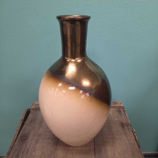 Frontgate Two-Toned Glaze & Metallic Ceramic Bottleneck Vase