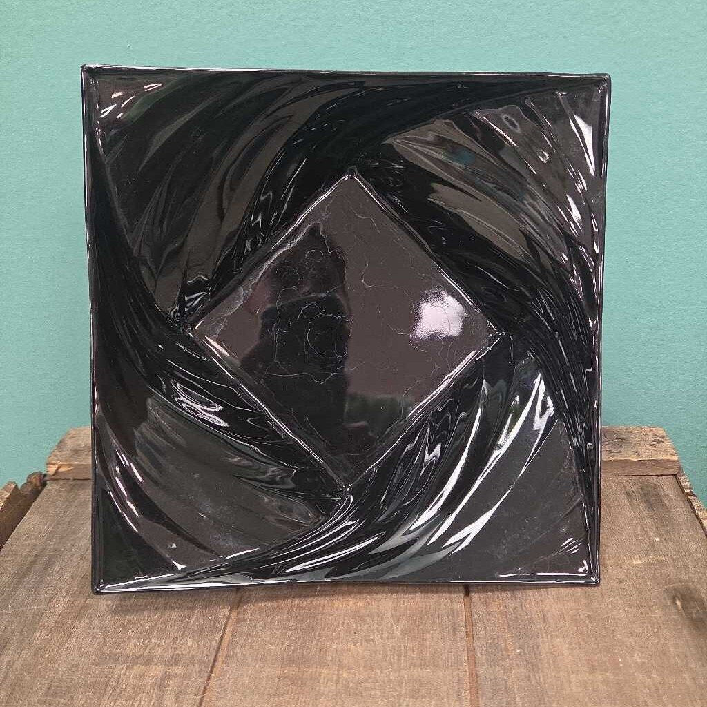 MCM Black Swirl Pattern Pressed Glass Square Decorative Dish