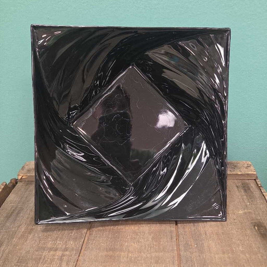 MCM Black Swirl Pattern Pressed Glass Square Decorative Dish