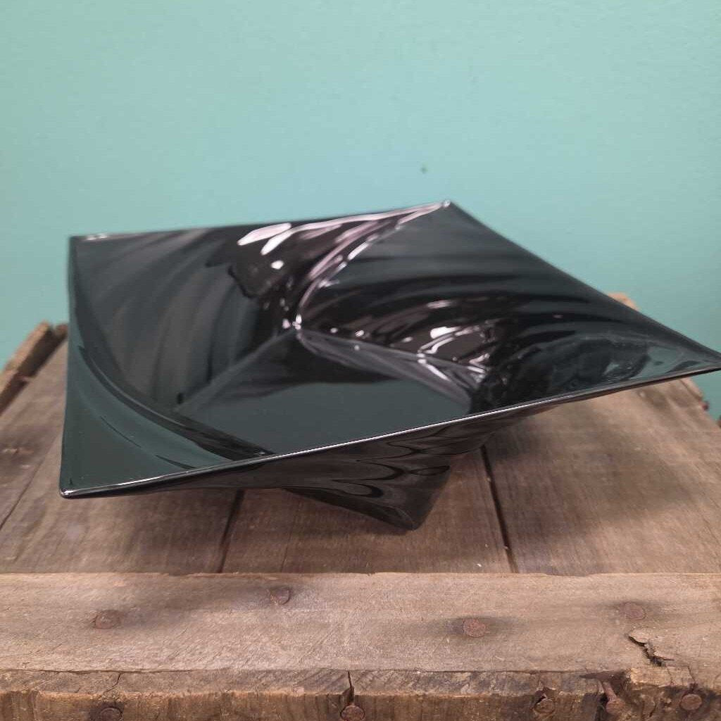 MCM Black Swirl Pattern Pressed Glass Square Decorative Dish
