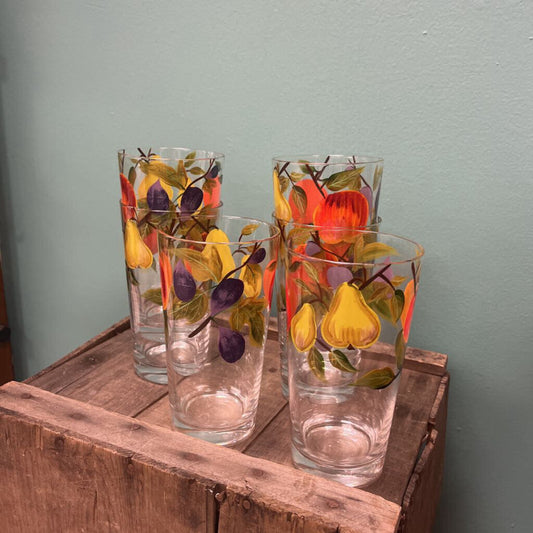 Vintage Hand Painted Fruit Glassware Set (6)
