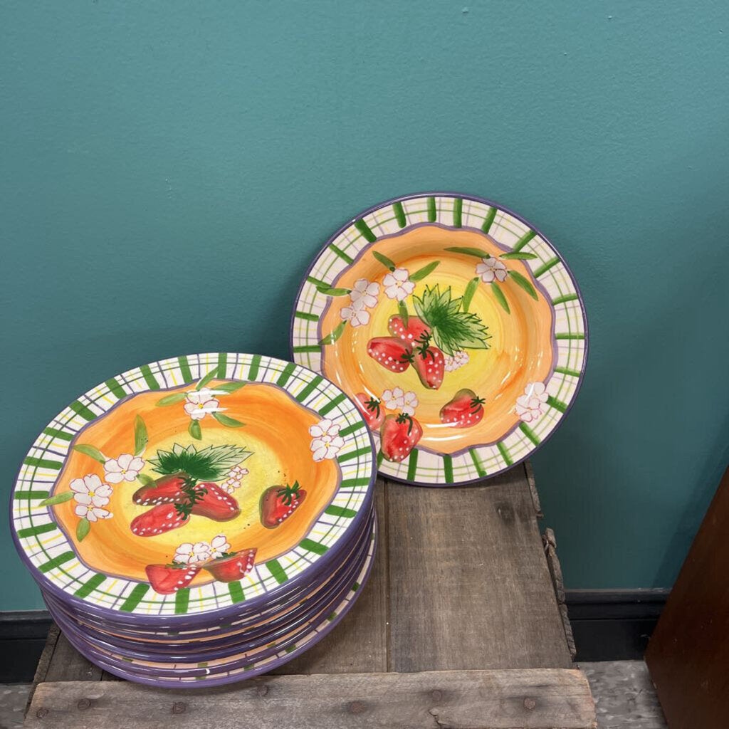 Ceramic Hand Painted Strawberry Salad Plate Set (8)