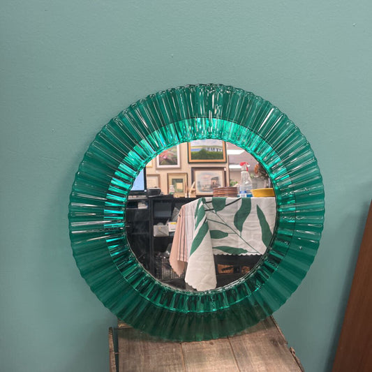 1970s Green Circular Acrylic Wall Mirror