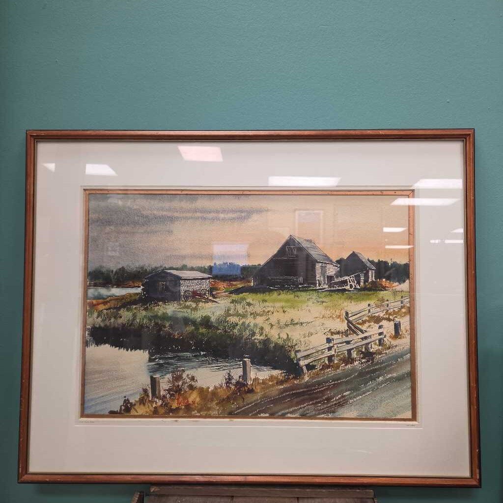 "Tide Flats Farm" Original Watercolor by Art Hahn (Maine Artist)